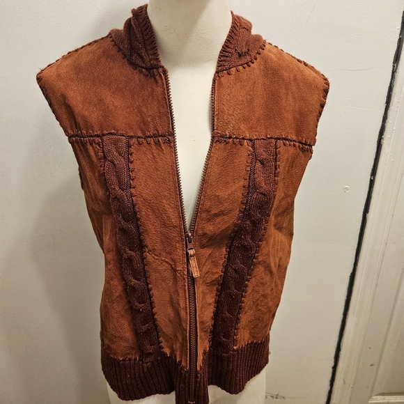 Leather Front Hooded Vest Planet & Company Sz M - Picture 5 of 7